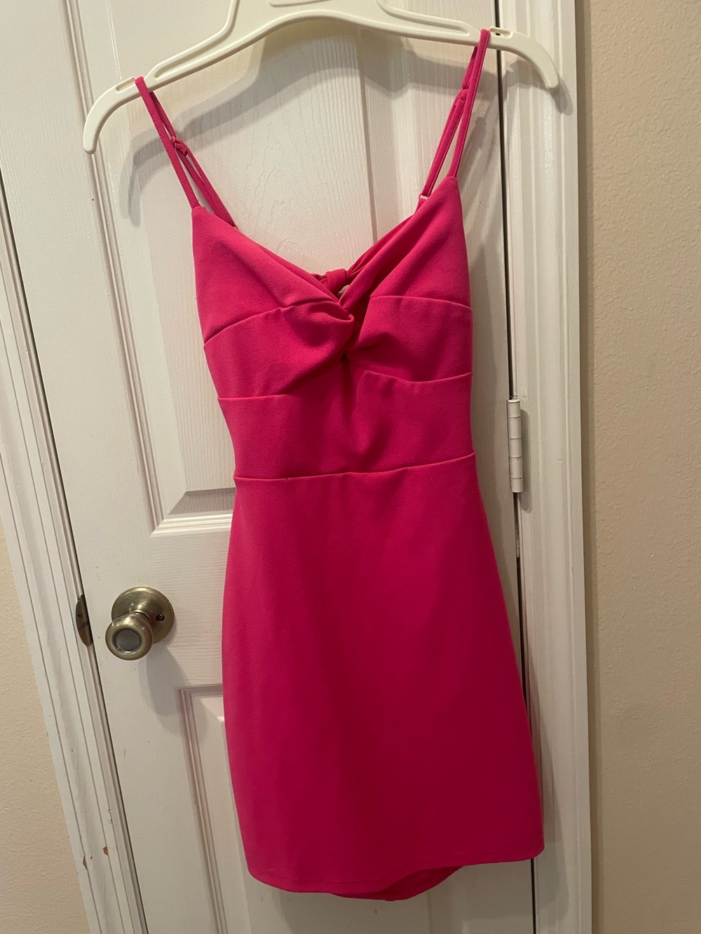 Women's Hot Pink Knot-Back Spaghetti Strap Dress